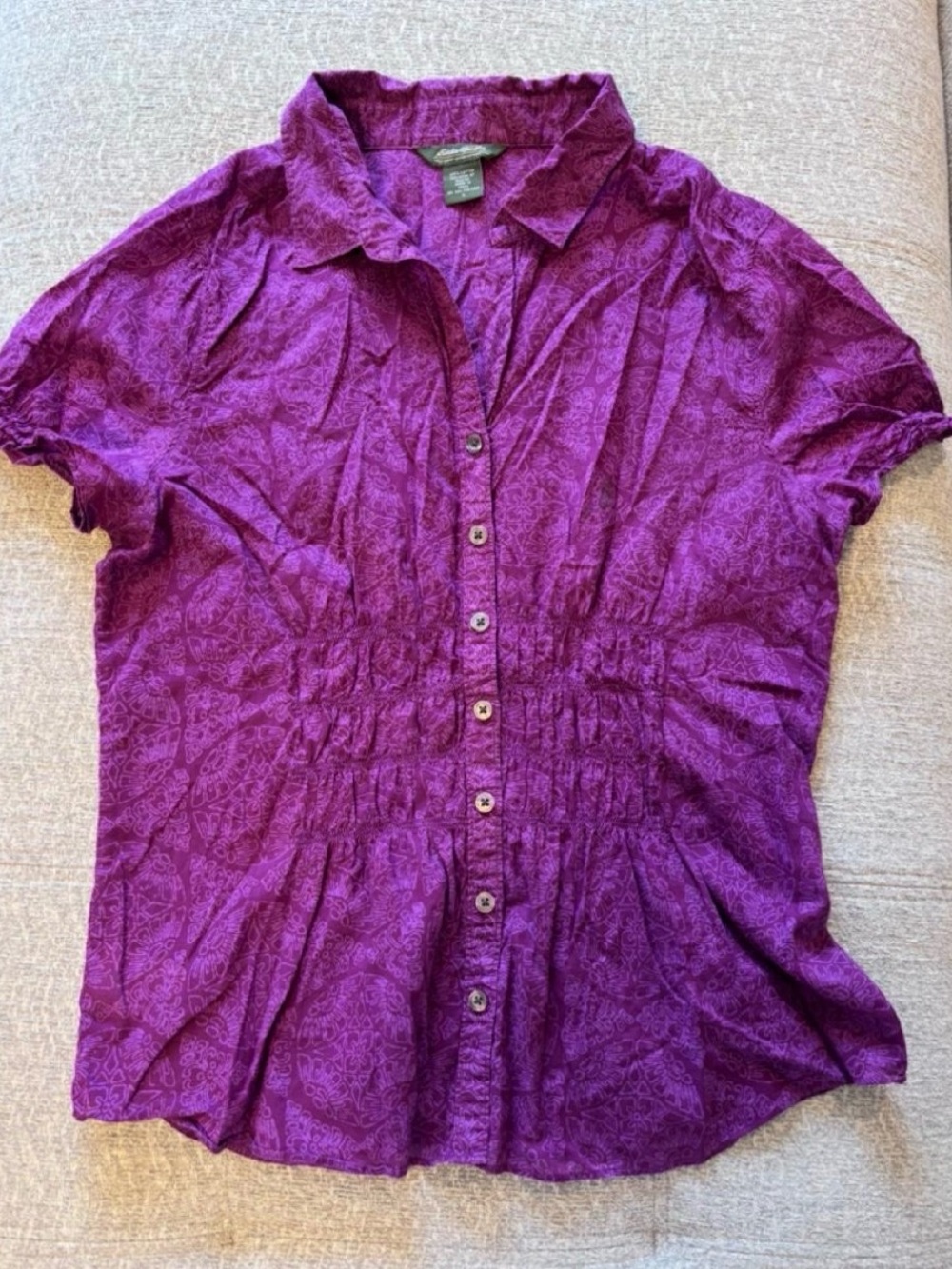 Eddie Bauer Purple Short-Sleeve Button-Front Shirt Blouse
